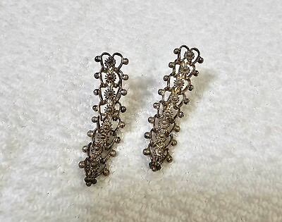 #ad Sterling Long Dangle Earrings w Floral Design Filigree Style 1 3 4inquot; tested $29.99
