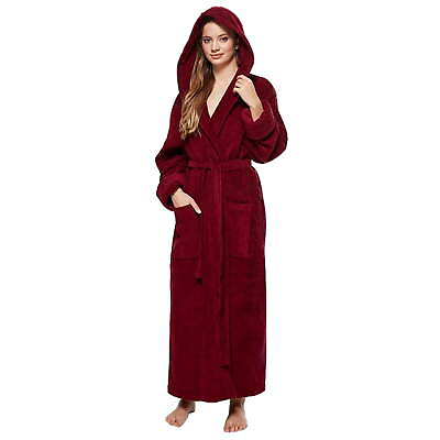 #ad Maroon Cotton Terry Hooded Terry Cloth Robe for Women One Size Adult. $42.95