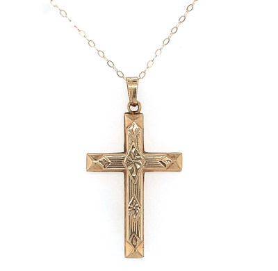 #ad 14k Yellow Gold Cross Pendant with Engraved Design and Chain Jewelry #J6228 $259.00