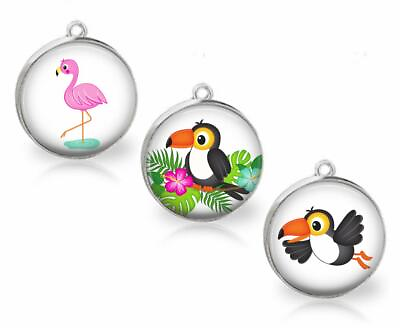 #ad Tropical Summer Fun Flamingo or Toucan Glass Top 20mm Charms Handmade Pick One $8.95