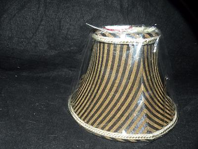 #ad NEW FABRIC BLACK amp; GOLD STRIPED chandelier shade shades flame clip gold lining $40.00