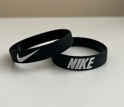 #ad Nike Silicone Wristband Bracelet Black with White $9.99