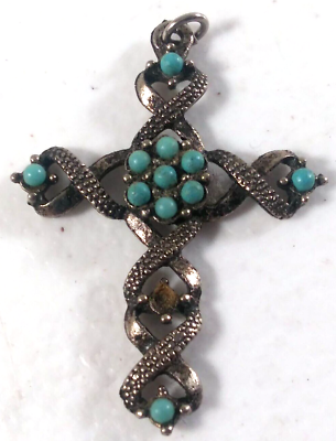 #ad Womens Religious Pendant 1.5quot; Silver Blue Hanging Cross Charm Fashion Jewelry $19.99