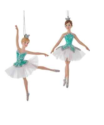 #ad Set of 2 Turquoise and White Ballerina Ornaments E0662 w $32.99