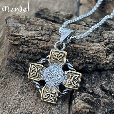 #ad MENDEL Womens Stainless Steel Small Irish Celtic Knot CZ Cross Pendant Necklace $15.99