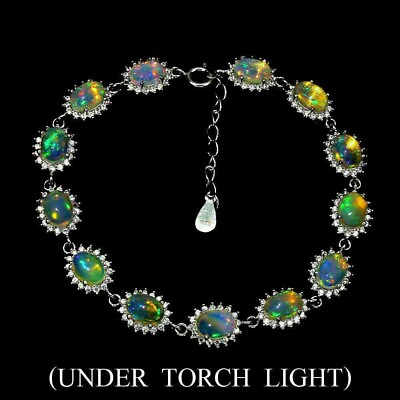 #ad Bracelet White Opal Genuine Mined Gems Solid Sterling Silver 6 1 2 to 7 3 4 Inch GBP 113.99