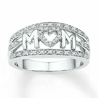#ad Sterling Silver Mom Heart Ring Mothers Gift Cz Heart Ring 3 colors $9.99