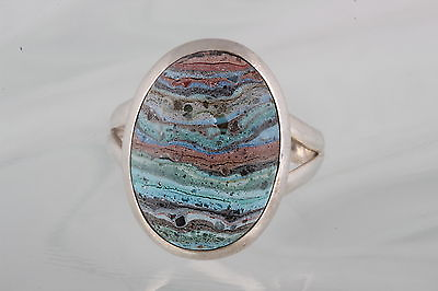 #ad STERLING SILVER AGATE STONE RING 925 FINE 4326 $45.00