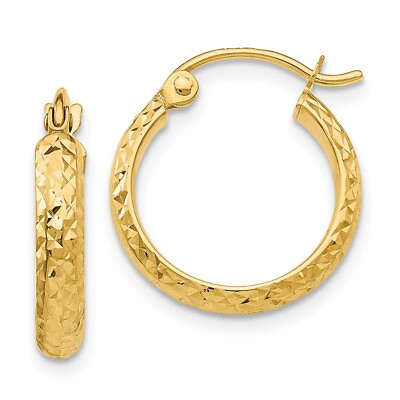 #ad 14k Yellow Gold Diamond cut 2.8x15mm Hollow Hoop Earrings L 15.75 mm W 15 mm $153.00