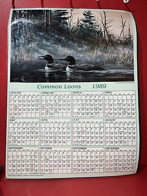 #ad Vintage 1989 Large 20x15quot; Laminated Common Loons Wall Calendar $8.00