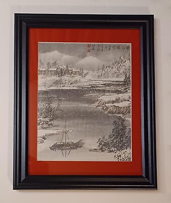 #ad Hand painted Chinese Snowy Mountain Creek Village Landscape $49.99