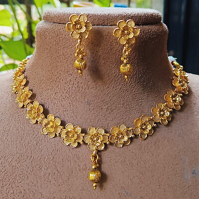 #ad Bollywood Indian 22K Gold Plated Jewelry Wedding Beautiful Necklace Earrings Set $19.24