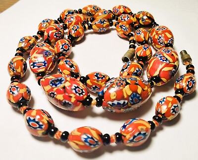 #ad Rare Antique Venetian Millefiori Beads Beaded Necklace $120.00
