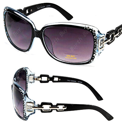 #ad New Womens Rhinestones Square Sunglasses Shades Designer Fashion Blue Celebrity $8.99