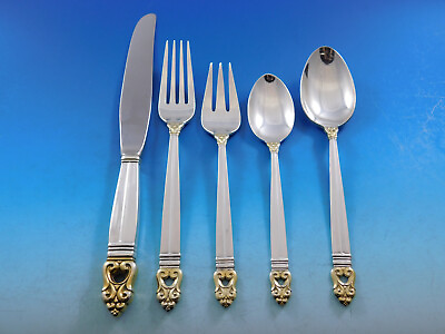 #ad Royal Danish Gold Accent by International Sterling Silver Flatware Set Service $4275.00