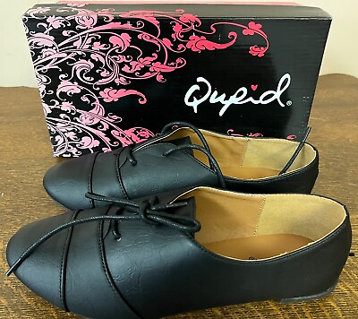 #ad Women#x27;s Qupid Black Flat Tie Shoes Size 7.5 $13.97