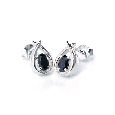 #ad Natural Sapphire Earrings Sterling Silver Blue Oval Gemstone Studs Handmade GBP 59.95