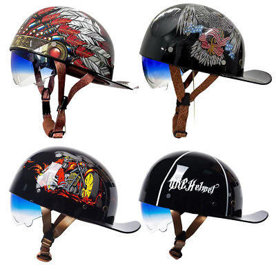 #ad Retro Helmets Baseball Cap Half Colorful Men Head Safety Motorcycle Duck Helmet $56.99