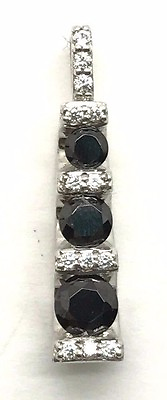 #ad Sterling Silver 925 Three Stone Channel Set Black Onyx CZ Accent Elegant Pendant $26.40