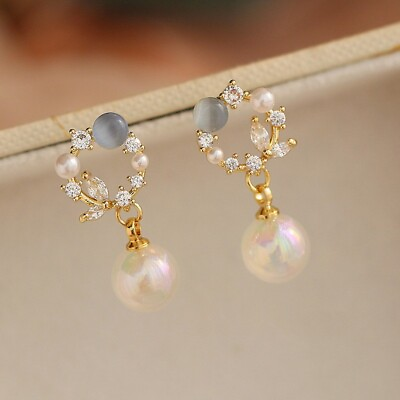 #ad High Grade Blue Opal Fairy Fish Ji Pearl Stud Earrings For Women $13.99