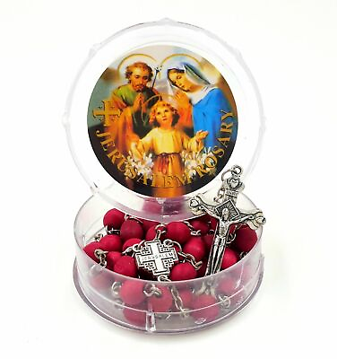 #ad Holy Rosary Jerusalem Red Beads Catholic Necklace Cross Crucifix Vintage Bead $11.61
