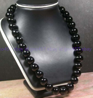 #ad Genuine 12 14MM Natural Black Onyx Agate Knotted Round Gems Beaded Necklace 18#x27;#x27; $7.50