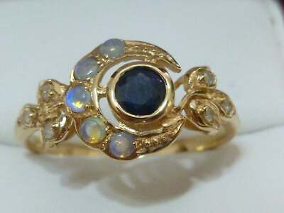 #ad 14k Sapphire Opal amp; Diamond Vintage Moon Ring 14ct 14k Solid Gold R25 Custom AU $788.00