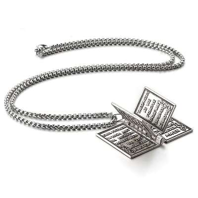 #ad Bible Book Pendant Necklace Vintage Silver Cross Unique Jewelry For Men Women $6.25