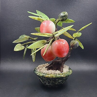 #ad Vintage Chinese Glass Jade Tree With Plums in Pot $159.00