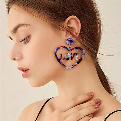 #ad Fashion Acetate Earrings Hollow Heart Shaped LOVE Pendant Drop Dangle Jewelry C $1.97