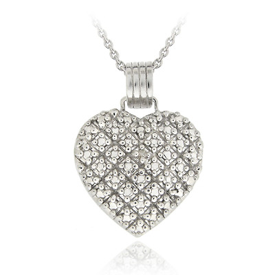 #ad 925 Silver Diamond Accent Pave Heart Necklace 18quot; $32.99
