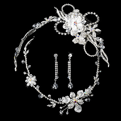 #ad Silver or Gold Austrian Crystal Bridal Tiara Necklace Wedding Jewelry Set $179.99