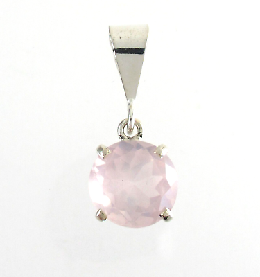 #ad .925 Sterling Silver Rose Quartz Pendant Crystal Round Faceted 12mm $23.16