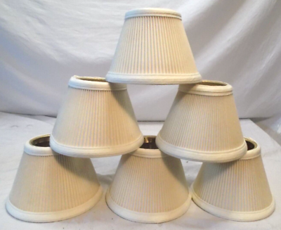 #ad Vintage Chandelier Pleated Fabric Clip On Lamp Shades Set Of 6 Beige amp; Gold $129.99