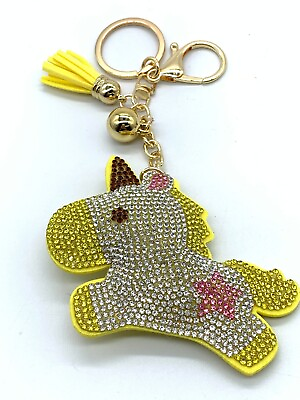 #ad Bling Unicorn Diamond Women Keychain Glitter Yellow Tassel Charm Accessory $18.00