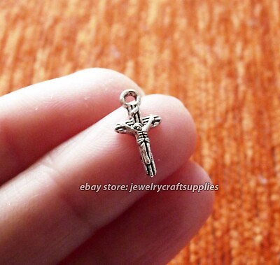 #ad 20pcs Small Jesus on Cross Crucifix Charms for Bracelet Earrings Religious Silv $4.79