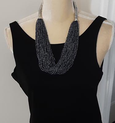 #ad NWT silver tone multi strand blue seed bead necklace tribal boho $8.96