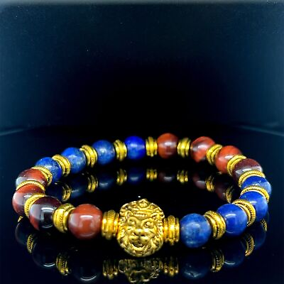 #ad African Natural Tigereye Lapis Lazuli Beaded Charm Bracelet $29.00