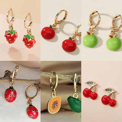 #ad Fashion 3D Fruit Strawberry Apple Earrings Hook Drop Dangle Women Jewelry Gifts C $2.72