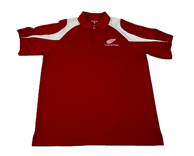 #ad Detroit Red Wings NLH Hockey Antigua Polo Men#x27;s Size Large Short Sleeve Shirt $9.99