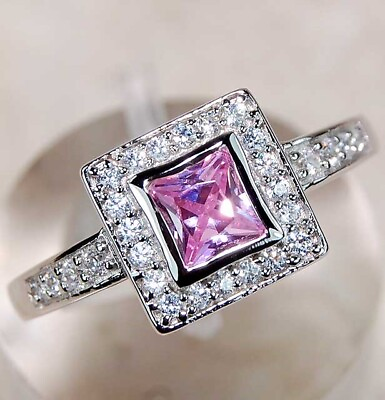 #ad 1CT Pink Sapphire amp; Topaz 925 Solid Sterling Silver Ring Sz 8 NB3 8 $33.99