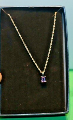 #ad Sterling Silver Boxes Genuine Amethyst Pendant w Chain 3.0 Grams $6.99