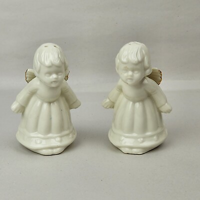 #ad 3.5quot; Vintage Formalities White Gold Kissing Angela Salt Pepper Shakers Set $7.95