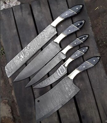 #ad Handmade Hand FORGED DAMASCUS STEEL CHEF KNIFE Set Kitchen 5 Knives Set $89.10