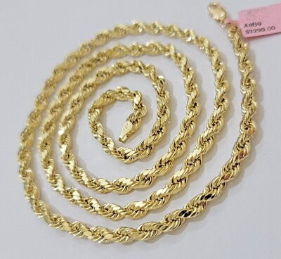 #ad Real 10k Yellow Gold Rope Chain Necklace 4mm 18 28 Inch Diamond Cut Mens 10kt $407.06