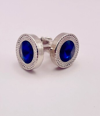 #ad Men#x27;s Blue Crystal Circle Frame with Rhinestone Cufflinks Shirt Cuffs Jewelry $12.56