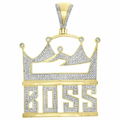 #ad 10K Yellow Gold Plated King Crown Hat BOSS Lab Created Diamond Pave Pendant 2 Ct $137.05