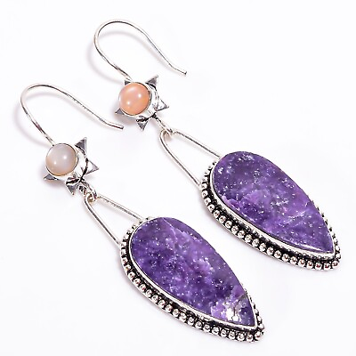 #ad Valentine Gift Purple Lepidolite Jewelry Gift For Mum Drop Dangle Earrings 3quot; $13.95