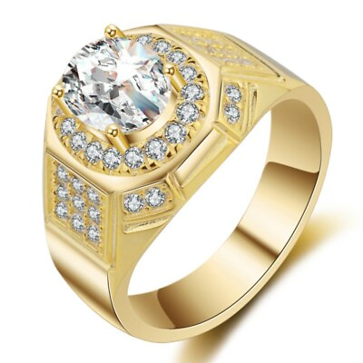 #ad Luxury Full Of CZ Men#x27;s Wedding Party Yellow White Gold Filled Ring Size 8 13 C $6.29