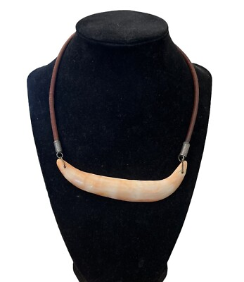 #ad Wild Boar Tusk Pig Hog Tooth CHOKER Necklace Pendant Vintage $42.49